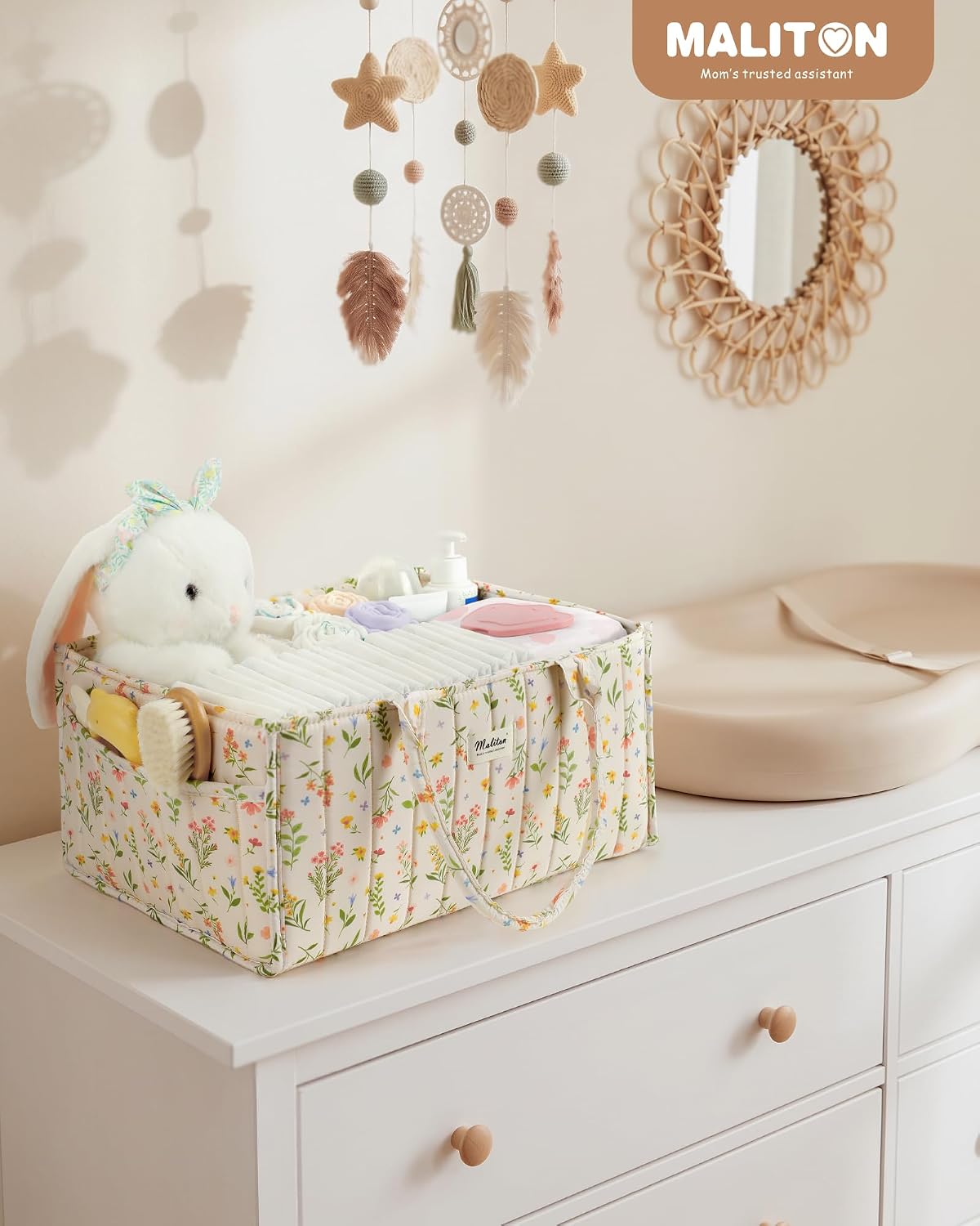 Baby Diaper Caddy Organizer for Changing Table, Brown