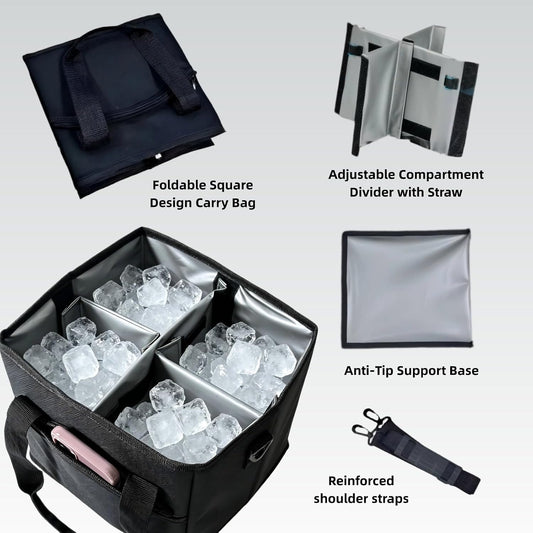 4 Cup Drink Carrier with Insulated Design - Collapsible Beverage Caddy with Adjustable Dividers & Shoulder Strap - Reusable Coffee Holder Tote Bag for Delivery, Travel & Car - No-Spill Drink Holder