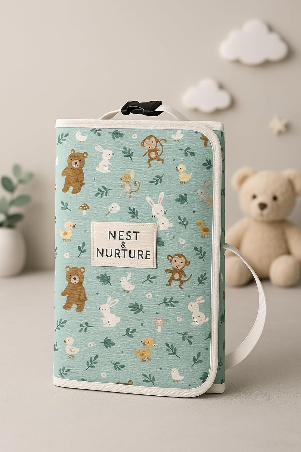 Portable Baby Changing Pad, Waterproof Foldable Diaper Changing Mat with Storage Pockets, Travel Changing Pad for Babies, Forest Animal Print