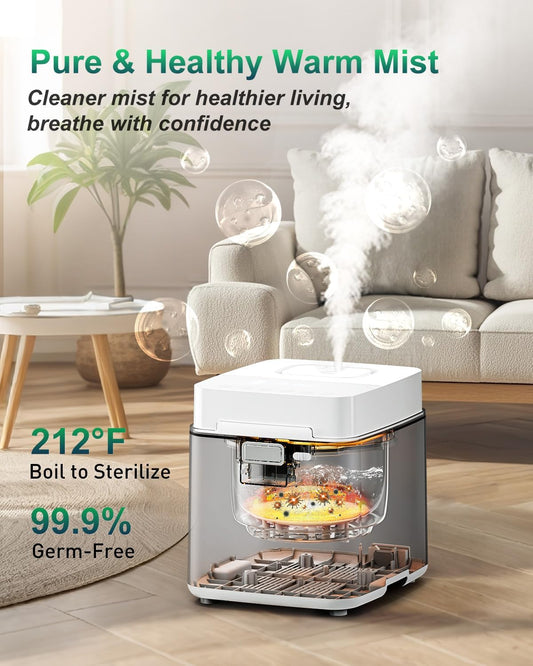 Mifasol Stainless Steel Humidifier, 3.3L Warm Mist Humidifiers for Bedroom, Easy Clean Steam Humidifiers for Home, Dishwasher Safe Humidifier Large Room, White