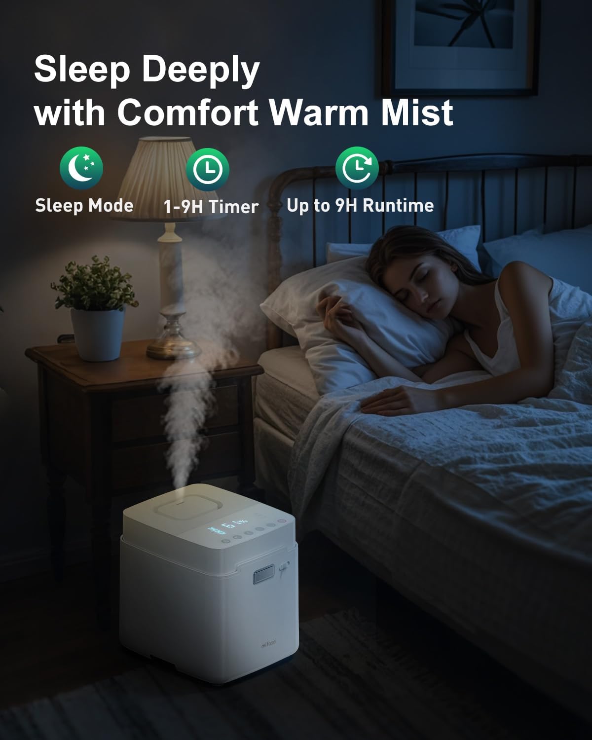 Mifasol Stainless Steel Humidifier, 3.3L Warm Mist Humidifiers for Bedroom, Easy Clean Steam Humidifiers for Home, Dishwasher Safe Humidifier Large Room, White