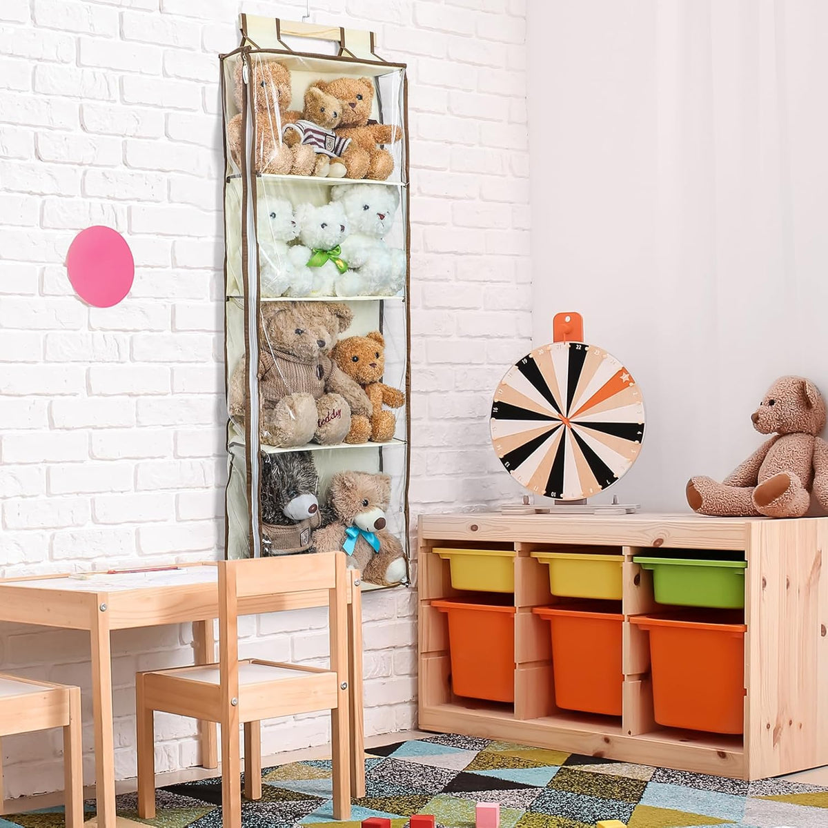 Hanging Stuffed Animal Storage with Zippers, Transparent, 4 Layer