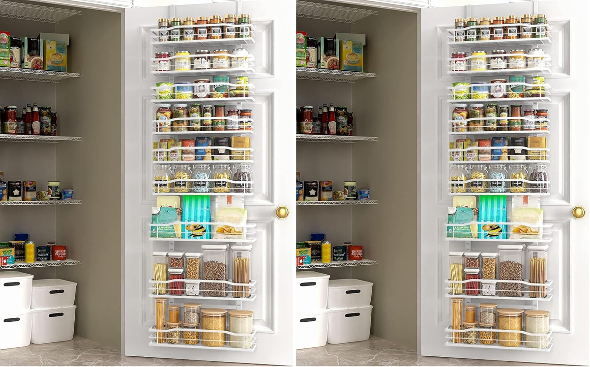 White 9-Tier Over The Door Pantry Organizer, Pantry Organization And Storage, Metal Hanging Spice Rack Shelves Door, Home & Kitchen Essentials, Laundry Room Bathroom Organization