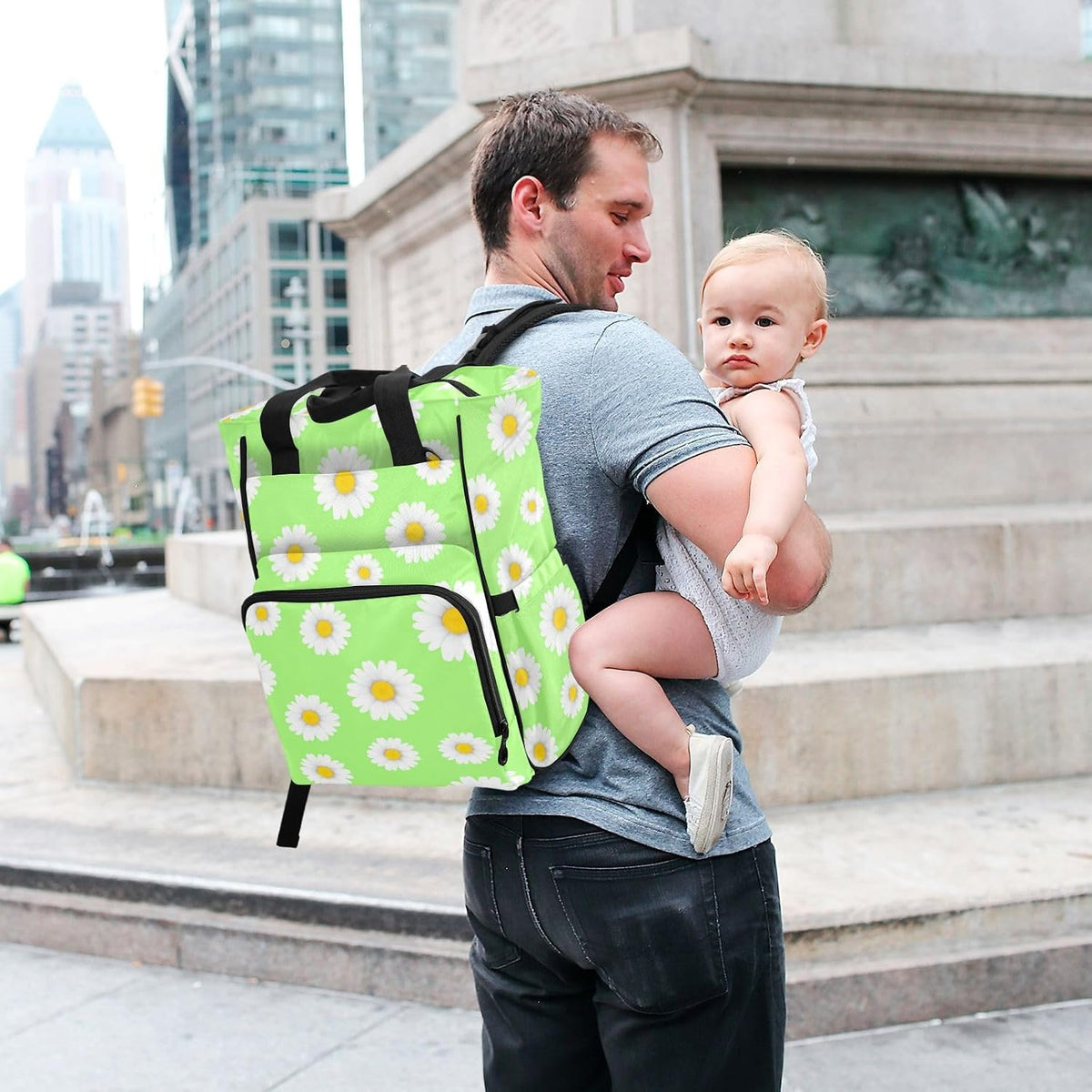 Diaper Bag Backpack, Multifunction Travel Bag for Moms Dads, Baby Changing Bag with Insulted Pockets, Stroller Straps and Side Bottle Pockets Fresh Daisy Pattern