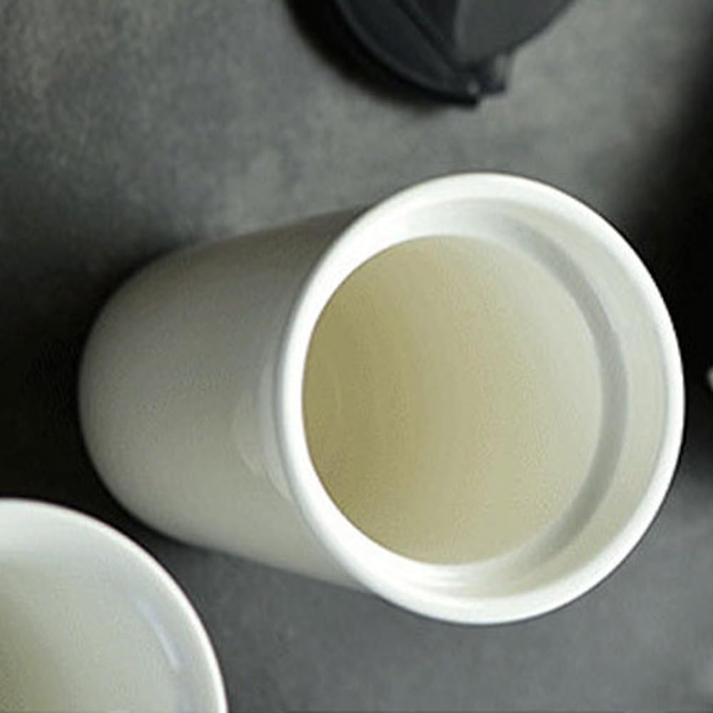 Double-layer Ceramic Cup with Lid, 12oz Ceramic Coffee Cup, Simple Coffee Mug, Drinking Cup, Tea Cup (White)
