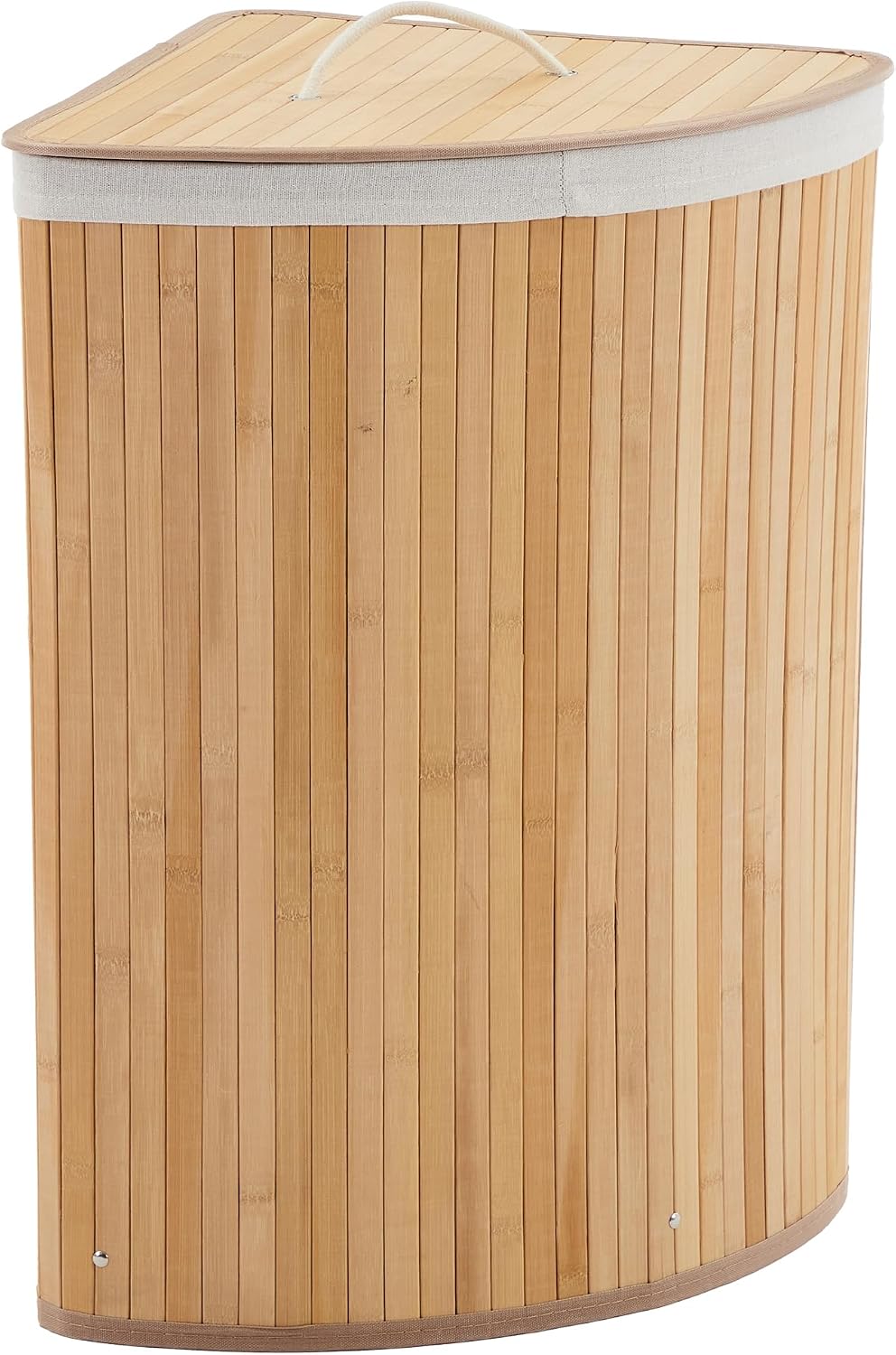 Corner Bamboo Laundry Hamper with Lid – 15.3 Gal / 58 L Large Capacity Laundry Basket, Removable Machine Washable Liner, Sturdy Handles, for Bedroom, Bathroom, Laundry Room, Natural