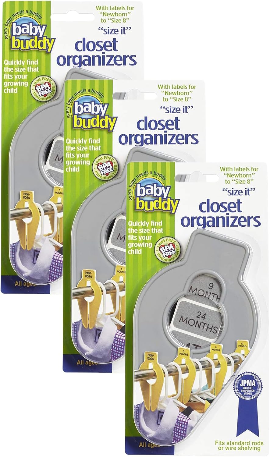 Size-It Closet Organizers - Baby Clothes Closet Dividers Nursery Clothing Organization for Babies and Kids, Newborn Up to Size 8, Clothes Divider for Closet, Gray, 5 Count