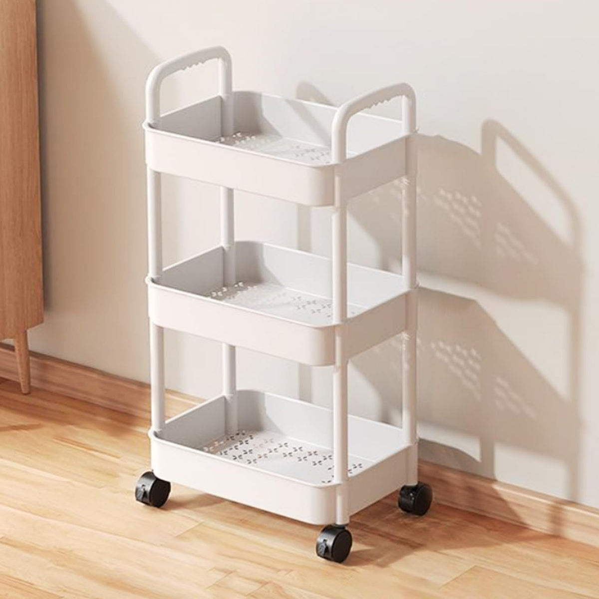 Baby Diaper Cart with Wheels and Handle 3 Tier Rolling Cart Diaper Organizer, Nursery Caddy Baby Organizer for Storage Baby Clothes, Wipes, Bibs, Changing Table Mats, White