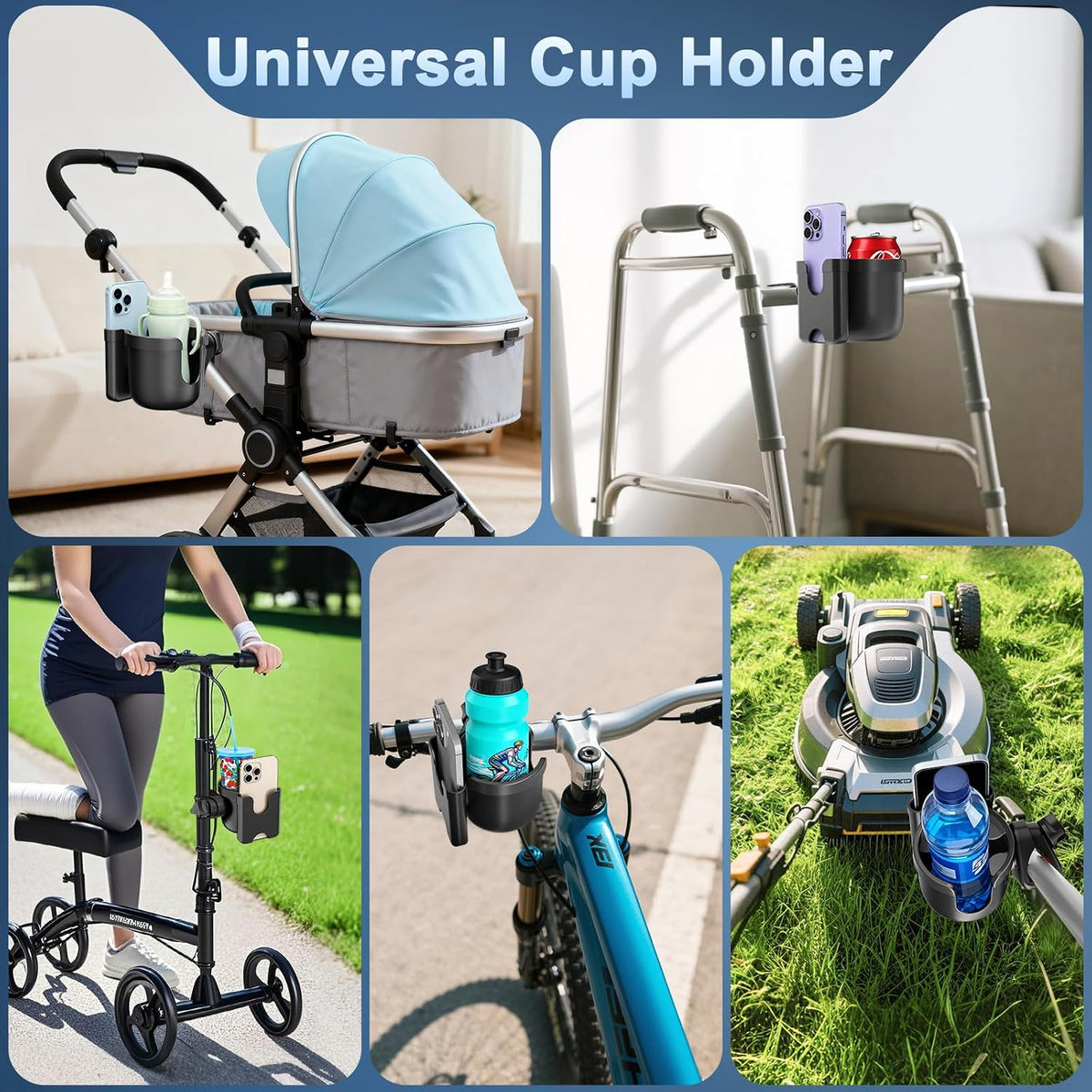 Cup Holder for Walker, Wheelchair Cup Holder with Phone Holder for Seniors