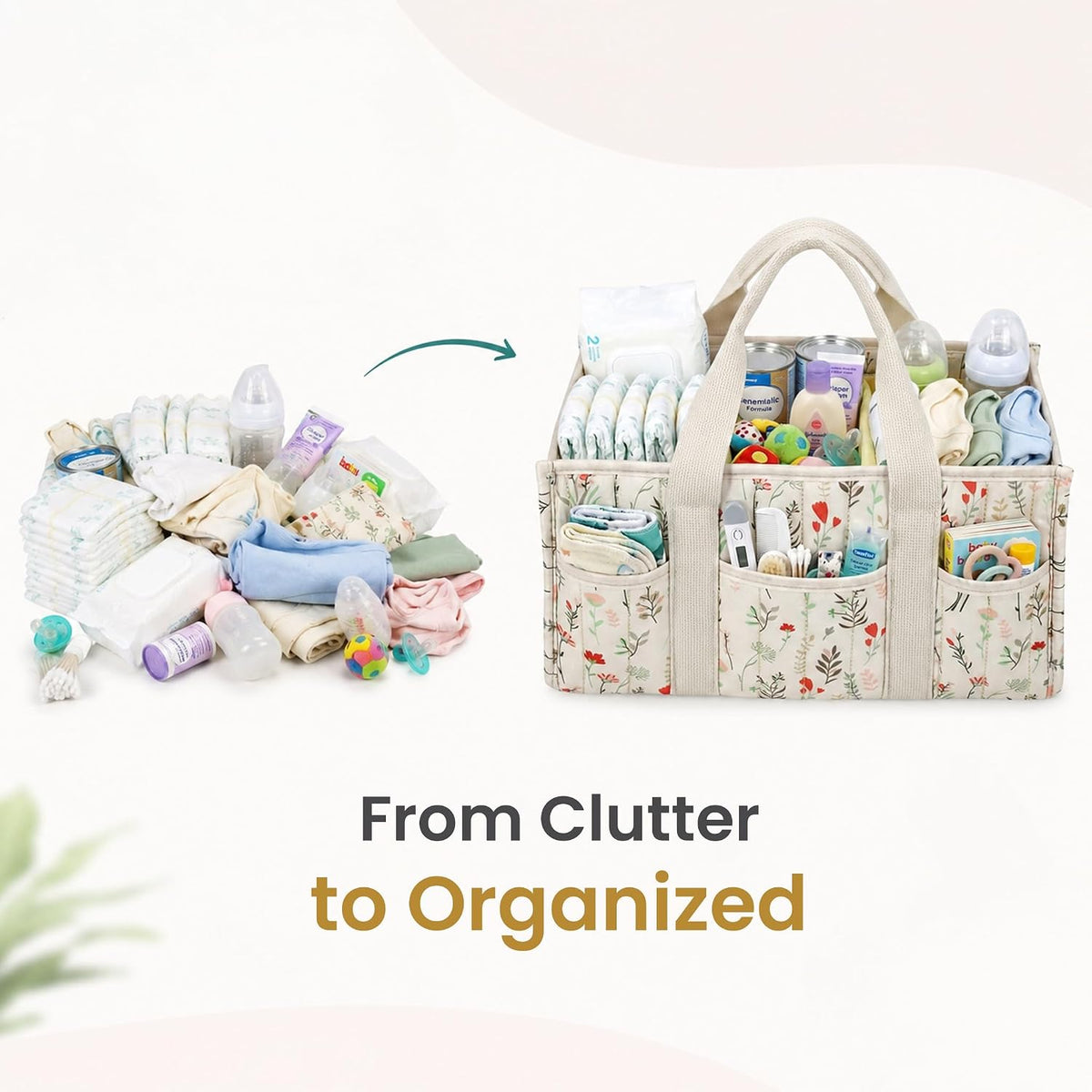 Diaper Caddy Organizer with Handles & Removable Dividers - Portable Nursery