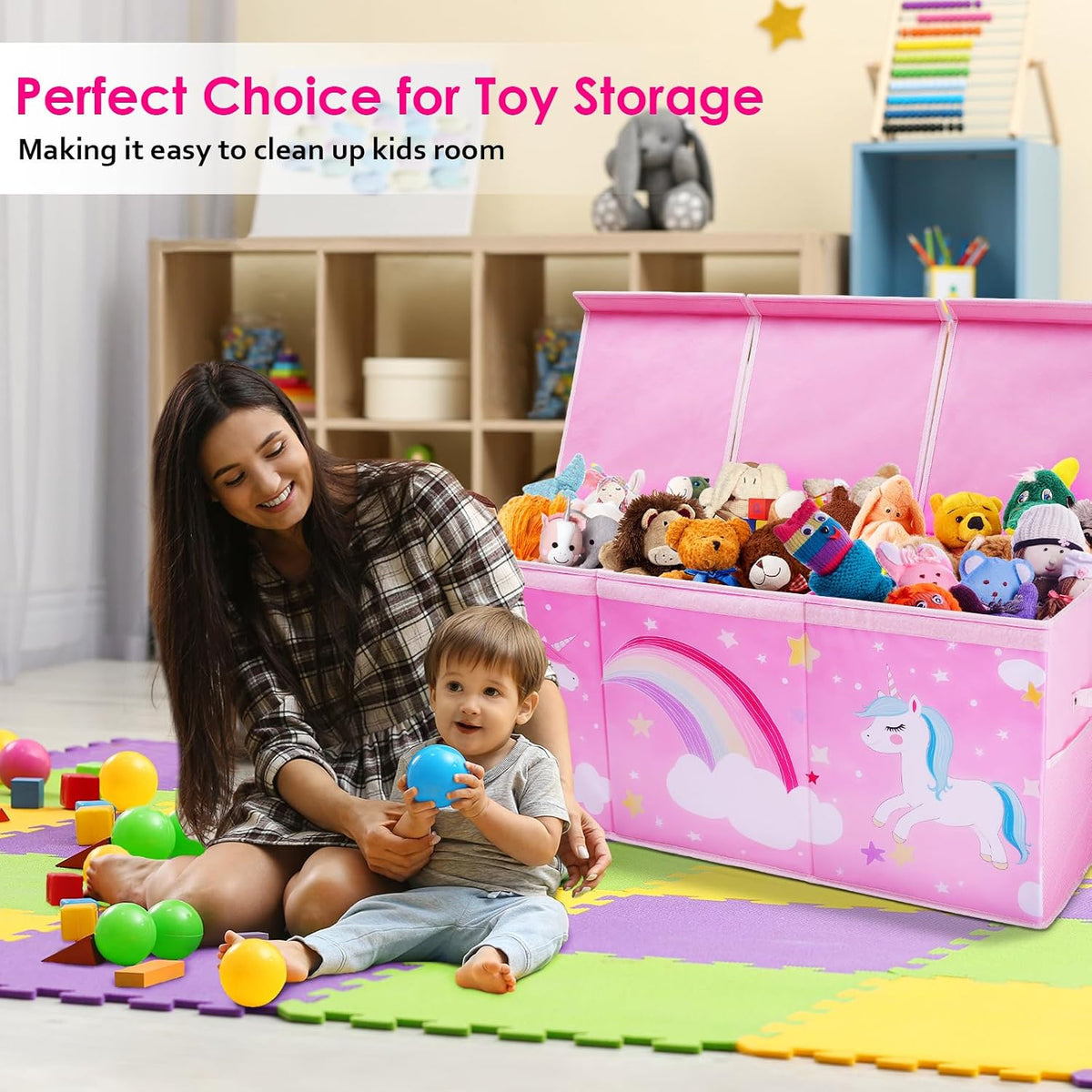Large Toy Box Collapsible Chest Organizer with Flip Lid for Kids
