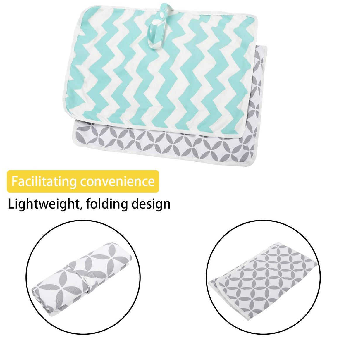 Portable Changing Pad, 2 Pack Baby Waterproof Diaper Changing Pad Reusable and Washable Newborn Travel Mat Station for Home Travel Outside