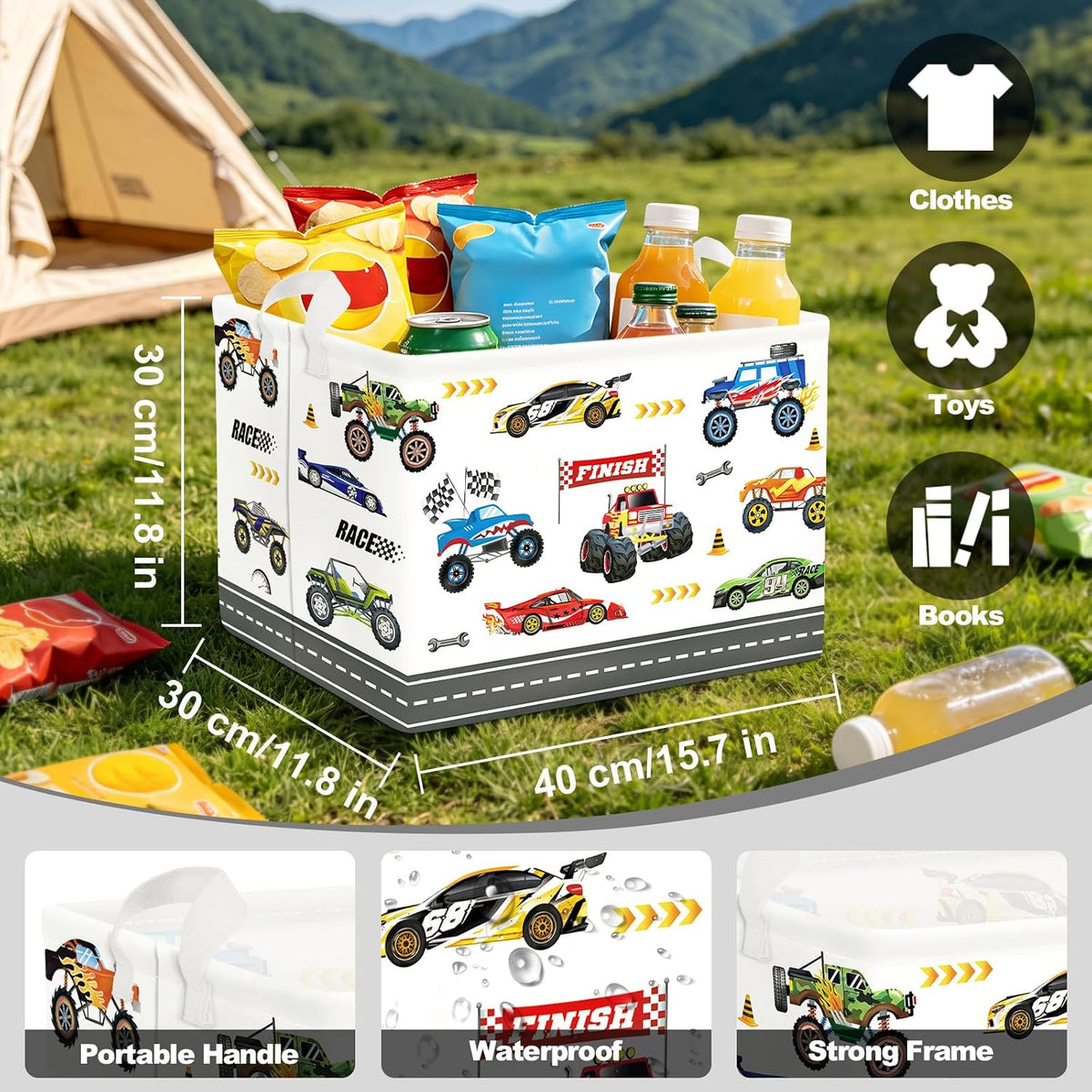 City Car Baby Laundry Hamper Kid Storage Basket Boy Gift Toy Box Collapsible Clothes Organizer Nursery Bin for Bedroom,Fire Truck,40 * 30 * 30 cm