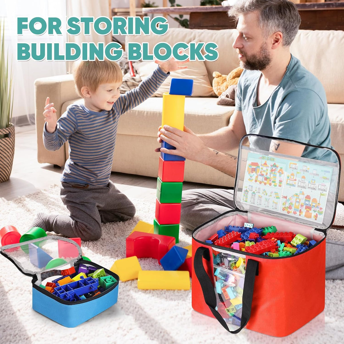 6 Pack Toy Storage Bags, Magnetic Tiles Storage Bag, Reusable Toy Storage Organizer Bag with Visible Top, Travel Bag Case for Bricks, Magnet Building Blocks Tiles, Puzzle, Car Toys, Board Game