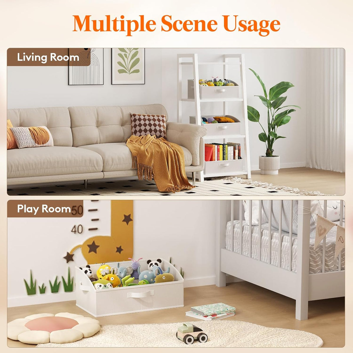 Trapezoid Closet Storage Bin for Shelf, 6 Packs 23L, Beige