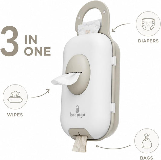 Diaper Bag Wipe Dispenser | 3-in-1 Portable Diaper Caddy Organizer, Baby Wipe Holder with Disposable Bags | Baby Essentials for Newborns, Toddlers, Travel & Baby Shower Gifts