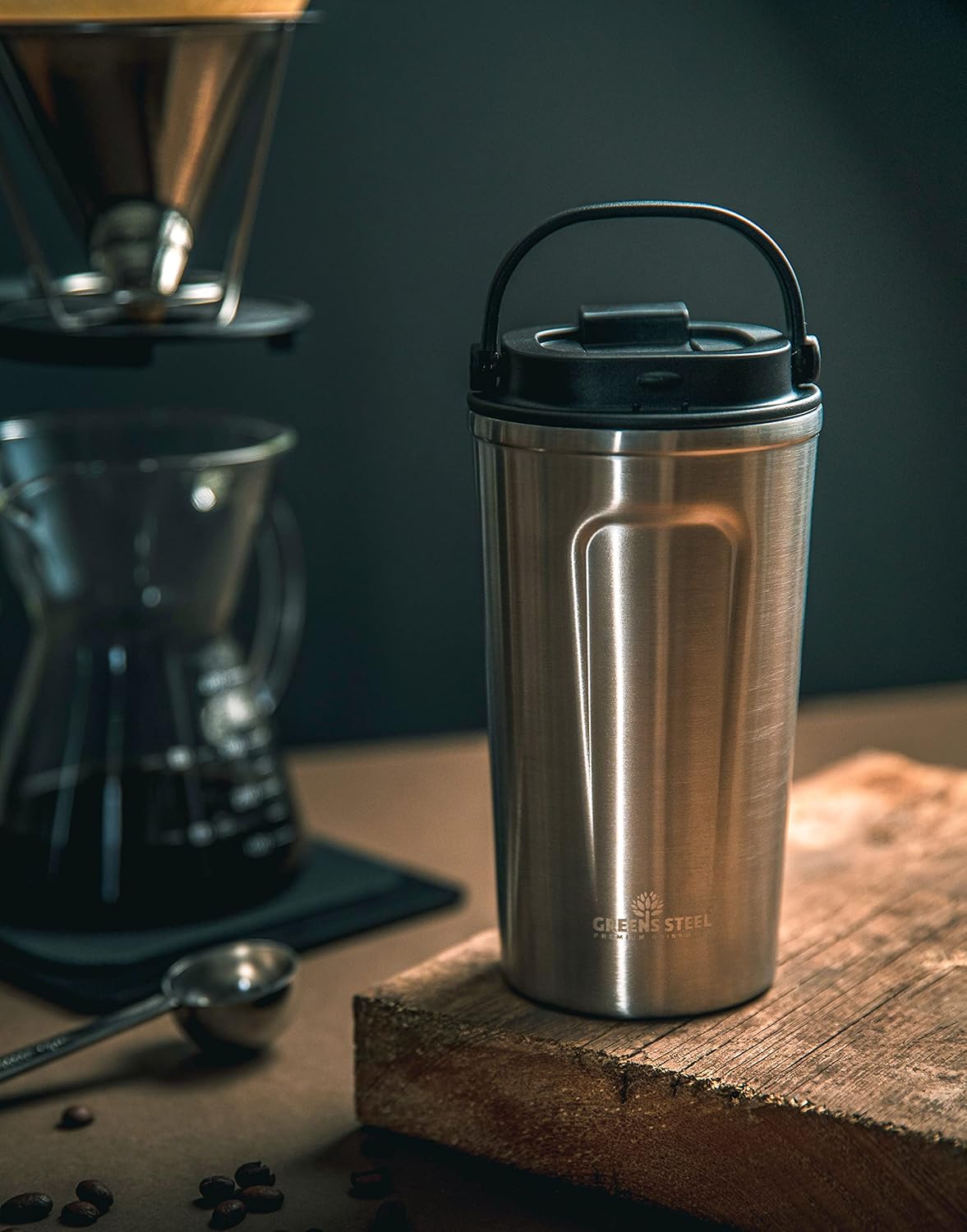 Reusable Coffee Cup with Lid and Handle - Stainless Steel Insulated Coffee Mug for Hot & Cold Drinks - Ideal Travel Mugs - 100% Leak-Proof Tumbler - 16 oz Black