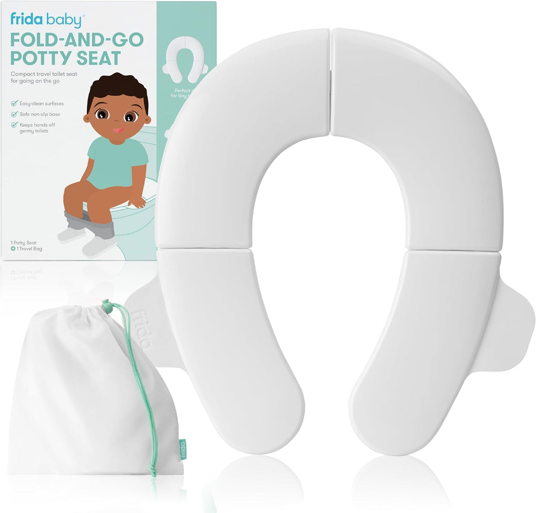 Frida Baby Fold-and-Go Portable Potty Seat for Toilet, Foldable Travel Potty Seat for Toddler, Fits Round & Oval Toilets, Non