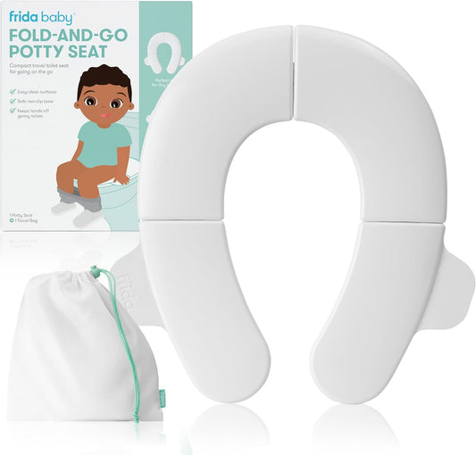 Frida Baby Fold-and-Go Portable Potty Seat for Toilet, Foldable Travel Potty Seat for Toddler, Fits Round & Oval Toilets, Non