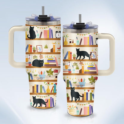 Funny Cat Coffee Mugs Fighting Cat Riding Dinosaur Dino Cups for Boys 40oz Cats T-Rex Travel Coffee Tumbler with Handle and Lids, Animal Cats Lovers Gifts for Women Men