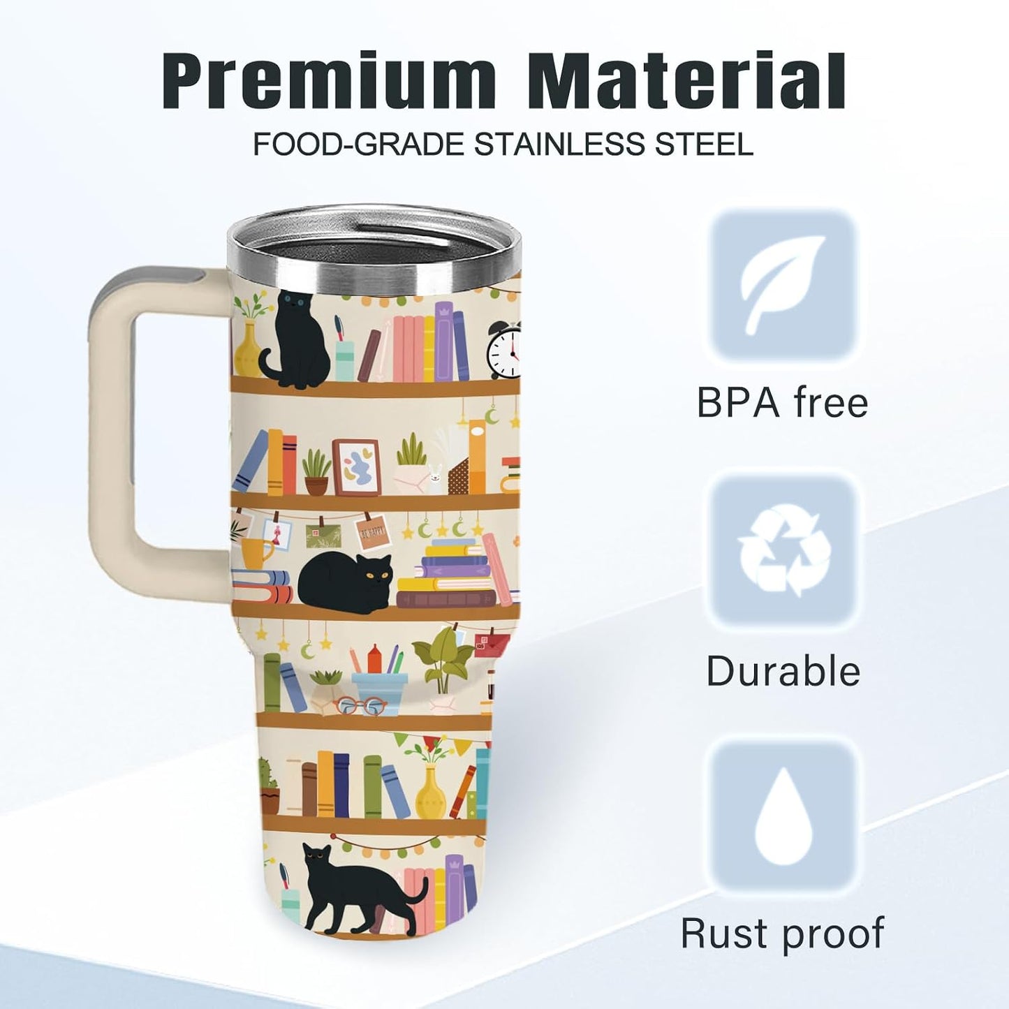 Funny Cat Coffee Mugs Fighting Cat Riding Dinosaur Dino Cups for Boys 40oz Cats T-Rex Travel Coffee Tumbler with Handle and Lids, Animal Cats Lovers Gifts for Women Men