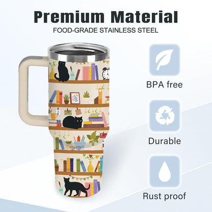 Funny Cat Coffee Mugs Fighting Cat Riding Dinosaur Dino Cups for Boys 40oz Cats T-Rex Travel Coffee Tumbler with Handle and Lids, Animal Cats Lovers Gifts for Women Men