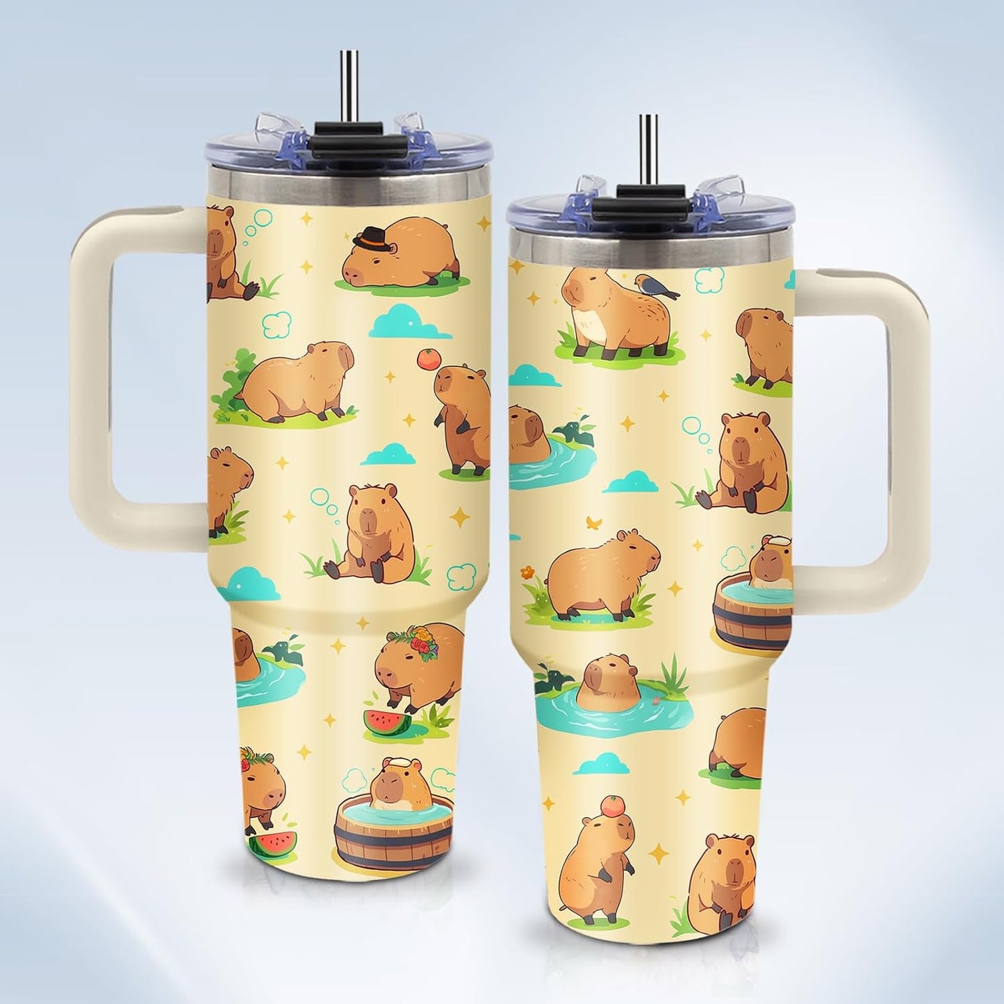 Funny Cat Coffee Mugs Fighting Cat Riding Dinosaur Dino Cups for Boys 40oz Cats T-Rex Travel Coffee Tumbler with Handle and Lids, Animal Cats Lovers Gifts for Women Men