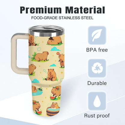 Funny Cat Coffee Mugs Fighting Cat Riding Dinosaur Dino Cups for Boys 40oz Cats T-Rex Travel Coffee Tumbler with Handle and Lids, Animal Cats Lovers Gifts for Women Men