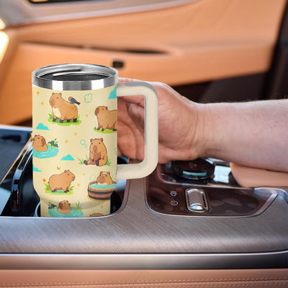 Funny Cat Coffee Mugs Fighting Cat Riding Dinosaur Dino Cups for Boys 40oz Cats T-Rex Travel Coffee Tumbler with Handle and Lids, Animal Cats Lovers Gifts for Women Men