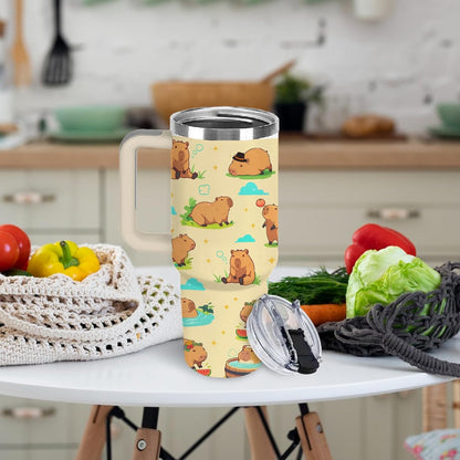 Funny Cat Coffee Mugs Fighting Cat Riding Dinosaur Dino Cups for Boys 40oz Cats T-Rex Travel Coffee Tumbler with Handle and Lids, Animal Cats Lovers Gifts for Women Men