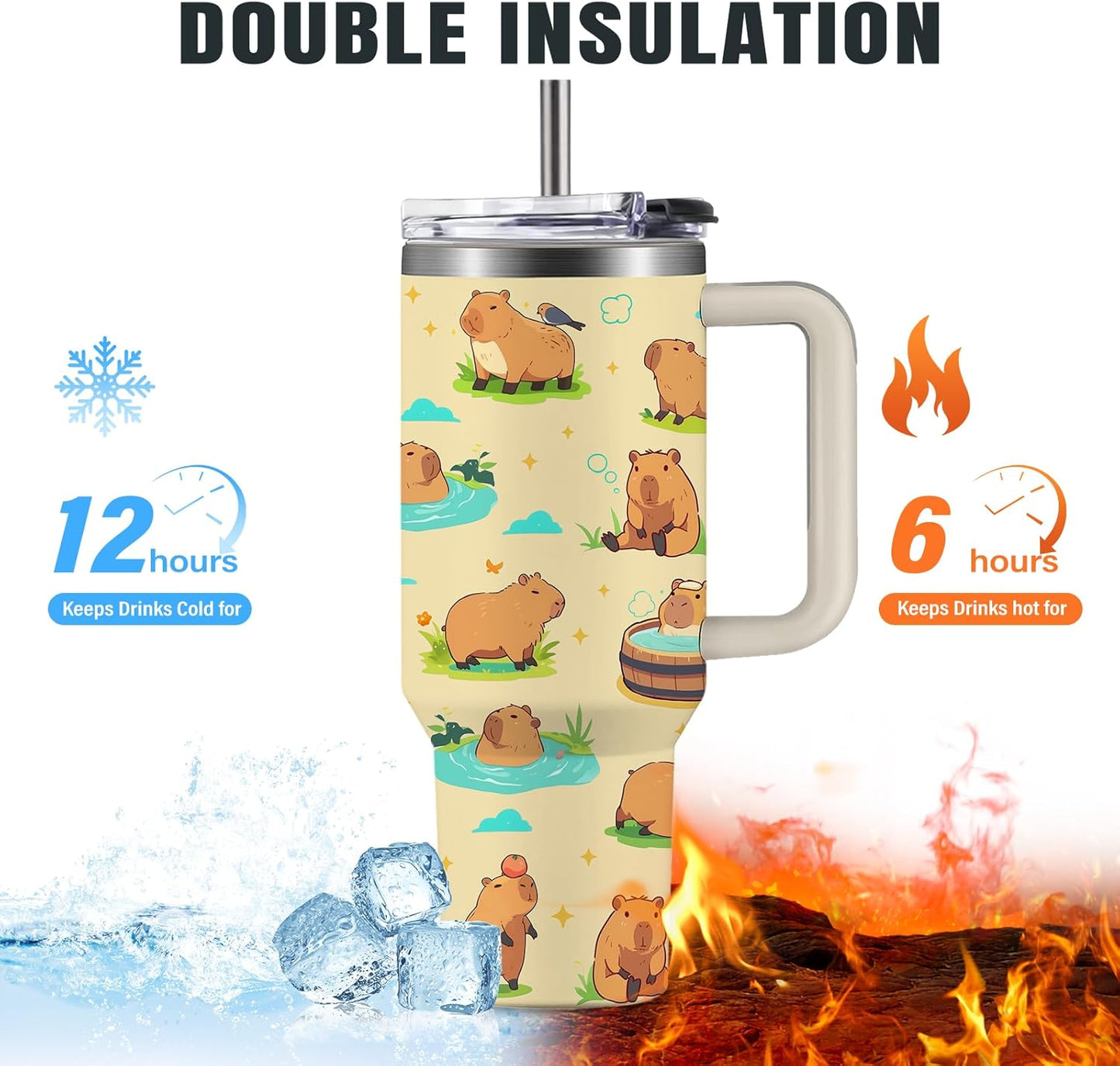 Funny Cat Coffee Mugs Fighting Cat Riding Dinosaur Dino Cups for Boys 40oz Cats T-Rex Travel Coffee Tumbler with Handle and Lids, Animal Cats Lovers Gifts for Women Men