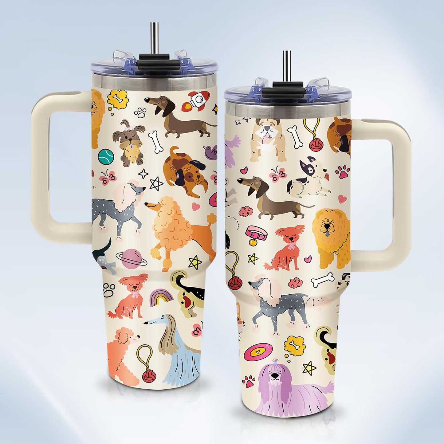 Funny Cat Coffee Mugs Fighting Cat Riding Dinosaur Dino Cups for Boys 40oz Cats T-Rex Travel Coffee Tumbler with Handle and Lids, Animal Cats Lovers Gifts for Women Men