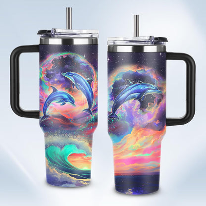 Funny Cat Coffee Mugs Fighting Cat Riding Dinosaur Dino Cups for Boys 40oz Cats T-Rex Travel Coffee Tumbler with Handle and Lids, Animal Cats Lovers Gifts for Women Men
