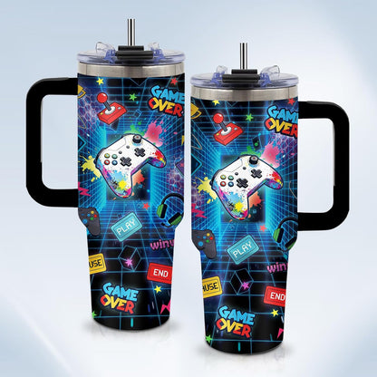Funny Cat Coffee Mugs Fighting Cat Riding Dinosaur Dino Cups for Boys 40oz Cats T-Rex Travel Coffee Tumbler with Handle and Lids, Animal Cats Lovers Gifts for Women Men