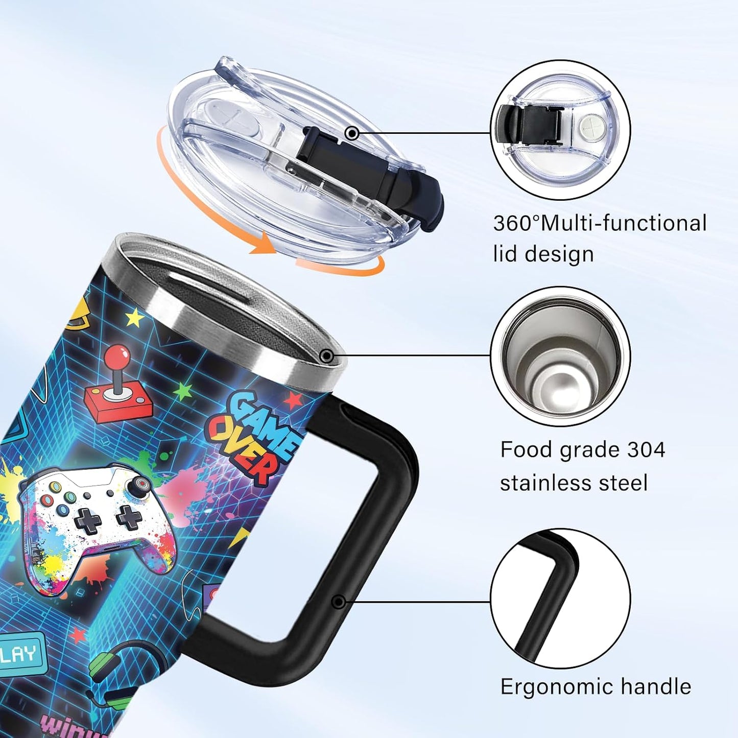 Funny Cat Coffee Mugs Fighting Cat Riding Dinosaur Dino Cups for Boys 40oz Cats T-Rex Travel Coffee Tumbler with Handle and Lids, Animal Cats Lovers Gifts for Women Men