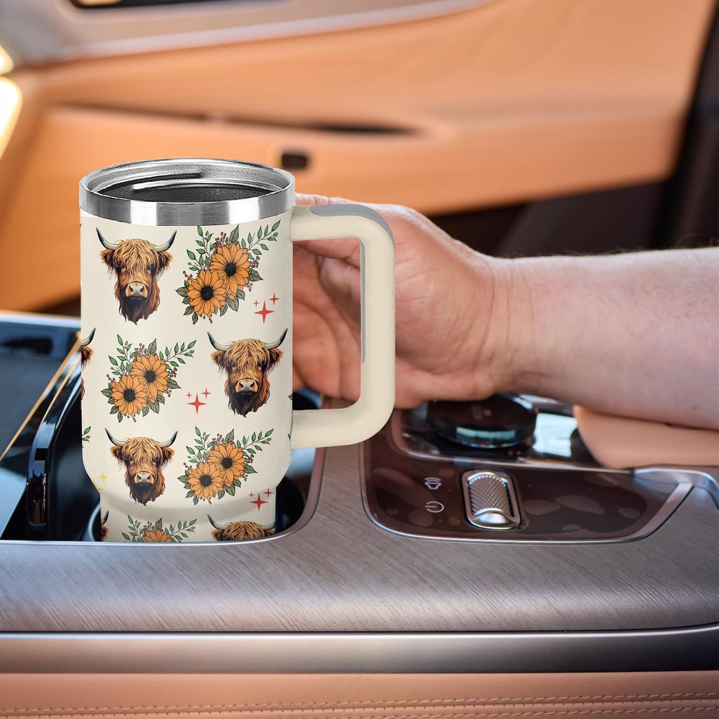 Funny Cat Coffee Mugs Fighting Cat Riding Dinosaur Dino Cups for Boys 40oz Cats T-Rex Travel Coffee Tumbler with Handle and Lids, Animal Cats Lovers Gifts for Women Men