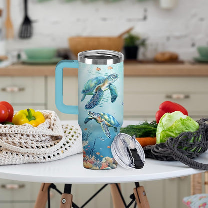 Funny Cat Coffee Mugs Fighting Cat Riding Dinosaur Dino Cups for Boys 40oz Cats T-Rex Travel Coffee Tumbler with Handle and Lids, Animal Cats Lovers Gifts for Women Men