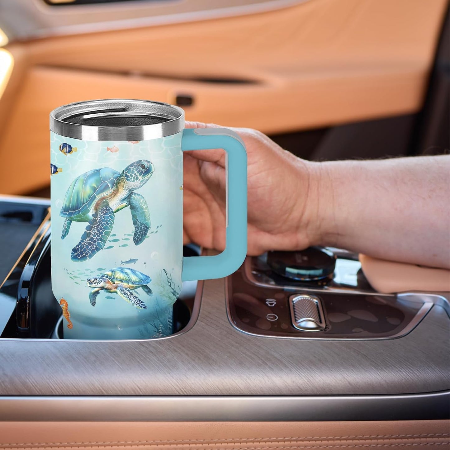 Funny Cat Coffee Mugs Fighting Cat Riding Dinosaur Dino Cups for Boys 40oz Cats T-Rex Travel Coffee Tumbler with Handle and Lids, Animal Cats Lovers Gifts for Women Men