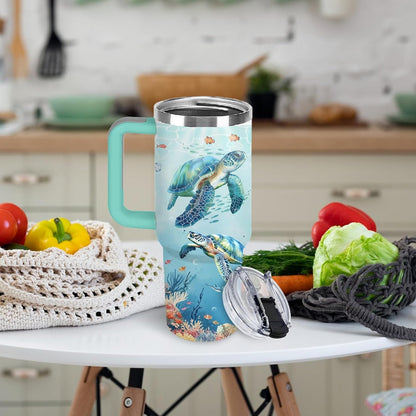 Funny Cat Coffee Mugs Fighting Cat Riding Dinosaur Dino Cups for Boys 40oz Cats T-Rex Travel Coffee Tumbler with Handle and Lids, Animal Cats Lovers Gifts for Women Men