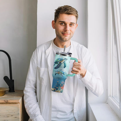 Funny Cat Coffee Mugs Fighting Cat Riding Dinosaur Dino Cups for Boys 40oz Cats T-Rex Travel Coffee Tumbler with Handle and Lids, Animal Cats Lovers Gifts for Women Men