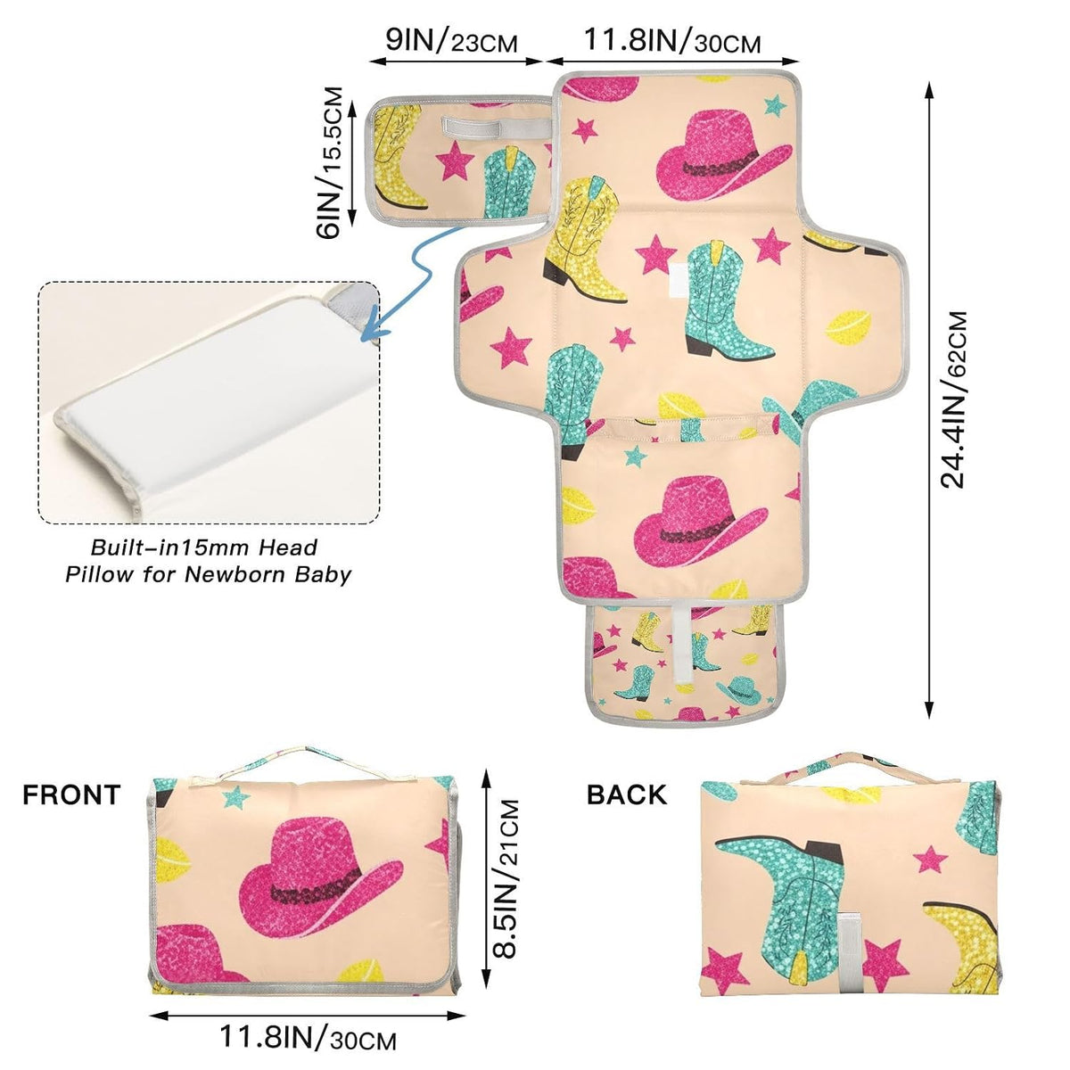 Western Cowboy Pattern Portable Diaper Changing Pad for Walks