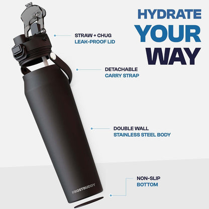 24oz Insulated Water Bottle - Straw & Chug Lid - Leak-Proof | Sip-or-chug dual lid | Ice-cold for 24+ hours | Cup-holder friendly | Durable & easy to clean - Colors C