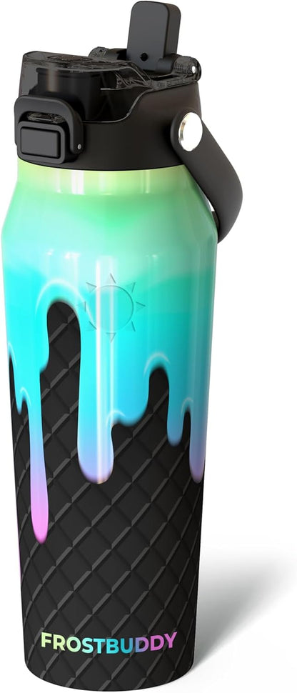 24oz Insulated Water Bottle - Straw & Chug Lid - Leak-Proof | Sip-or-chug dual lid | Ice-cold for 24+ hours | Cup-holder friendly | Durable & easy to clean - Colors C
