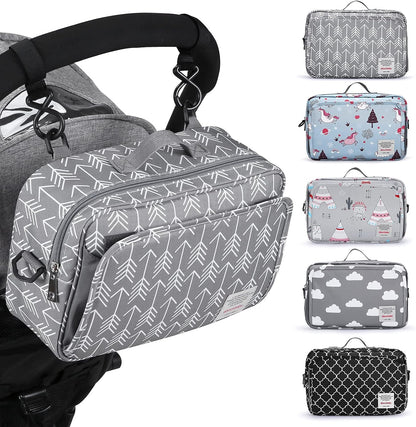 Small Diaper Bag, Stroller Organizer Bags for Baby with Insulated Pocket, Stroller Hooks and Adjustable Strap,Universal Mini Diaper Tote Bags Fit All Strollers, Gray