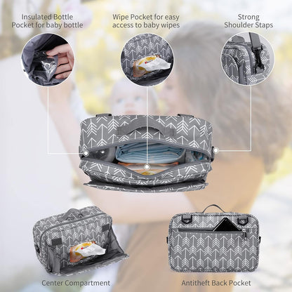Small Diaper Bag, Stroller Organizer Bags for Baby with Insulated Pocket, Stroller Hooks and Adjustable Strap,Universal Mini Diaper Tote Bags Fit All Strollers, Gray