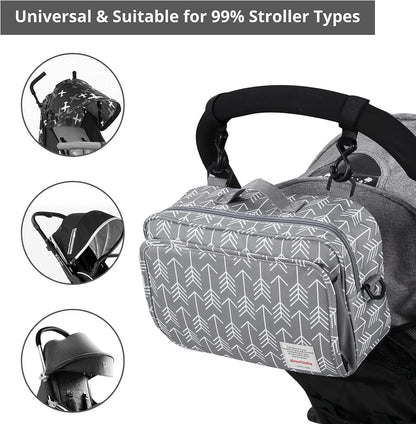 Small Diaper Bag, Stroller Organizer Bags for Baby with Insulated Pocket, Stroller Hooks and Adjustable Strap,Universal Mini Diaper Tote Bags Fit All Strollers, Gray