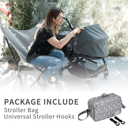Small Diaper Bag, Stroller Organizer Bags for Baby with Insulated Pocket, Stroller Hooks and Adjustable Strap,Universal Mini Diaper Tote Bags Fit All Strollers, Gray