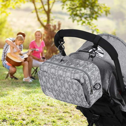 Small Diaper Bag, Stroller Organizer Bags for Baby with Insulated Pocket, Stroller Hooks and Adjustable Strap,Universal Mini Diaper Tote Bags Fit All Strollers, Gray