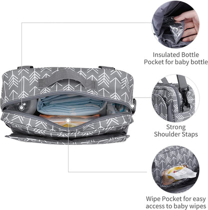 Small Diaper Bag, Stroller Organizer Bags for Baby with Insulated Pocket, Stroller Hooks and Adjustable Strap,Universal Mini Diaper Tote Bags Fit All Strollers, Gray