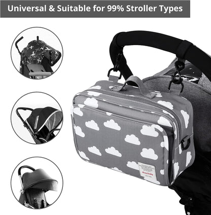 Small Diaper Bag, Stroller Organizer Bags for Baby with Insulated Pocket, Stroller Hooks and Adjustable Strap,Universal Mini Diaper Tote Bags Fit All Strollers, Gray